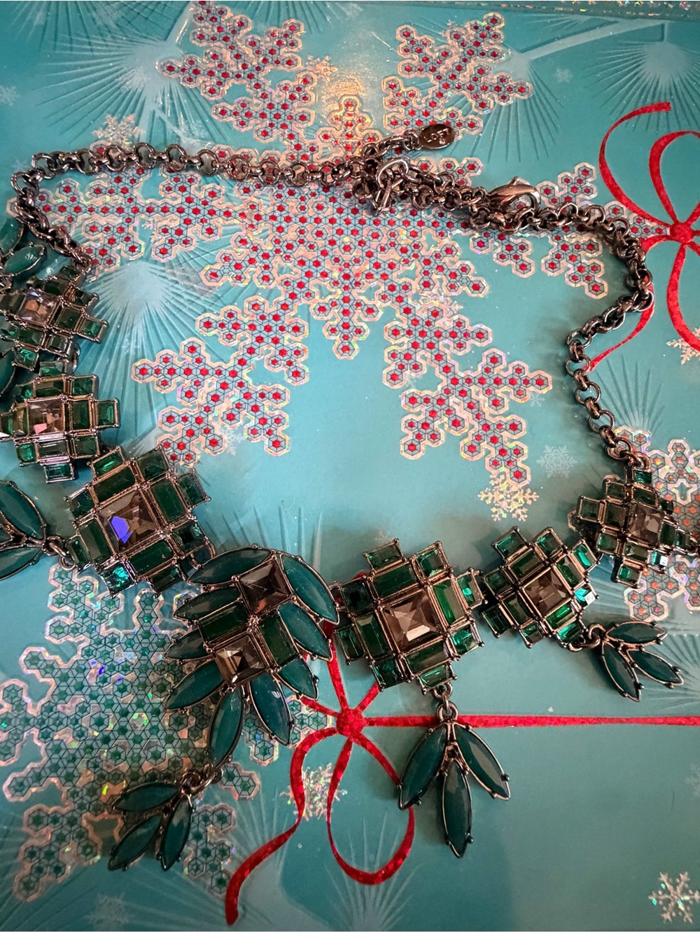 LOFT Emerald and Black Faceted Statement Necklace